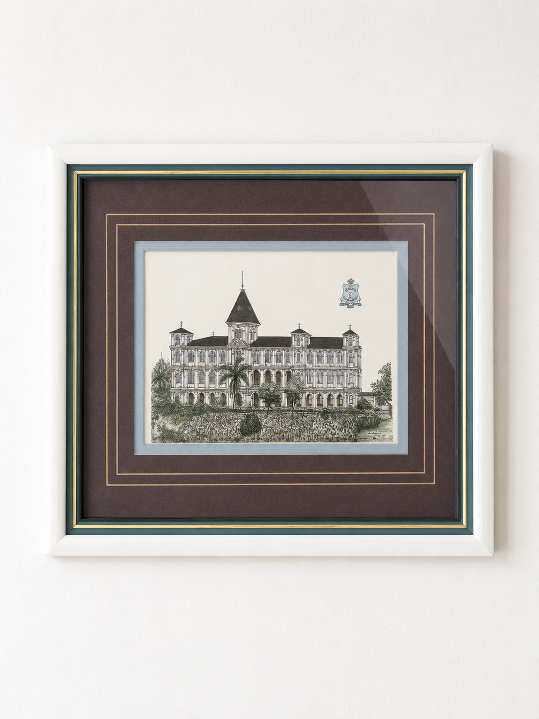 Original Vintage Rene’ Witting Hand-Coloured Linocut Print – "All Hallows' School" (1988)